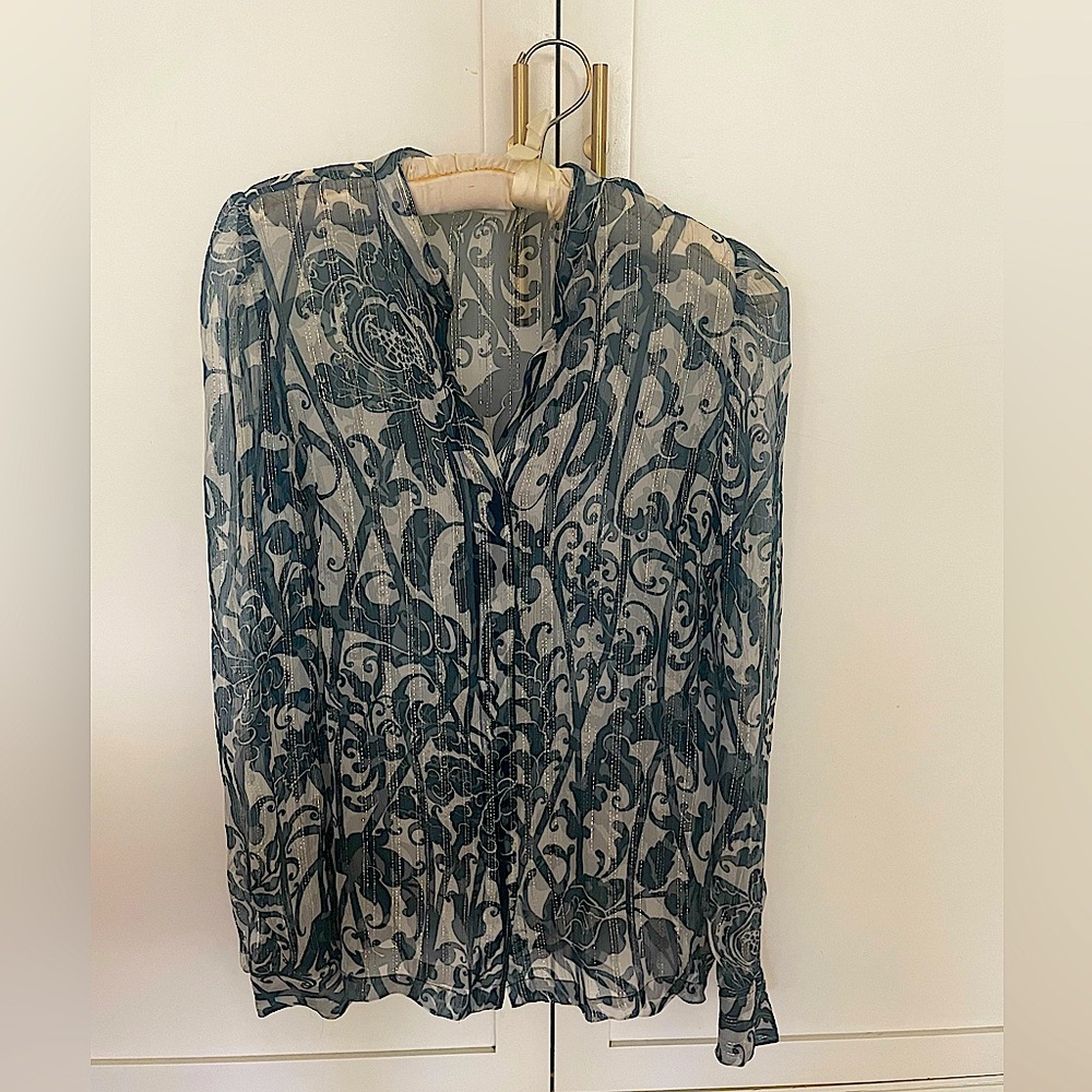 Dries Van Noten, size 36, navy, white, silver threads